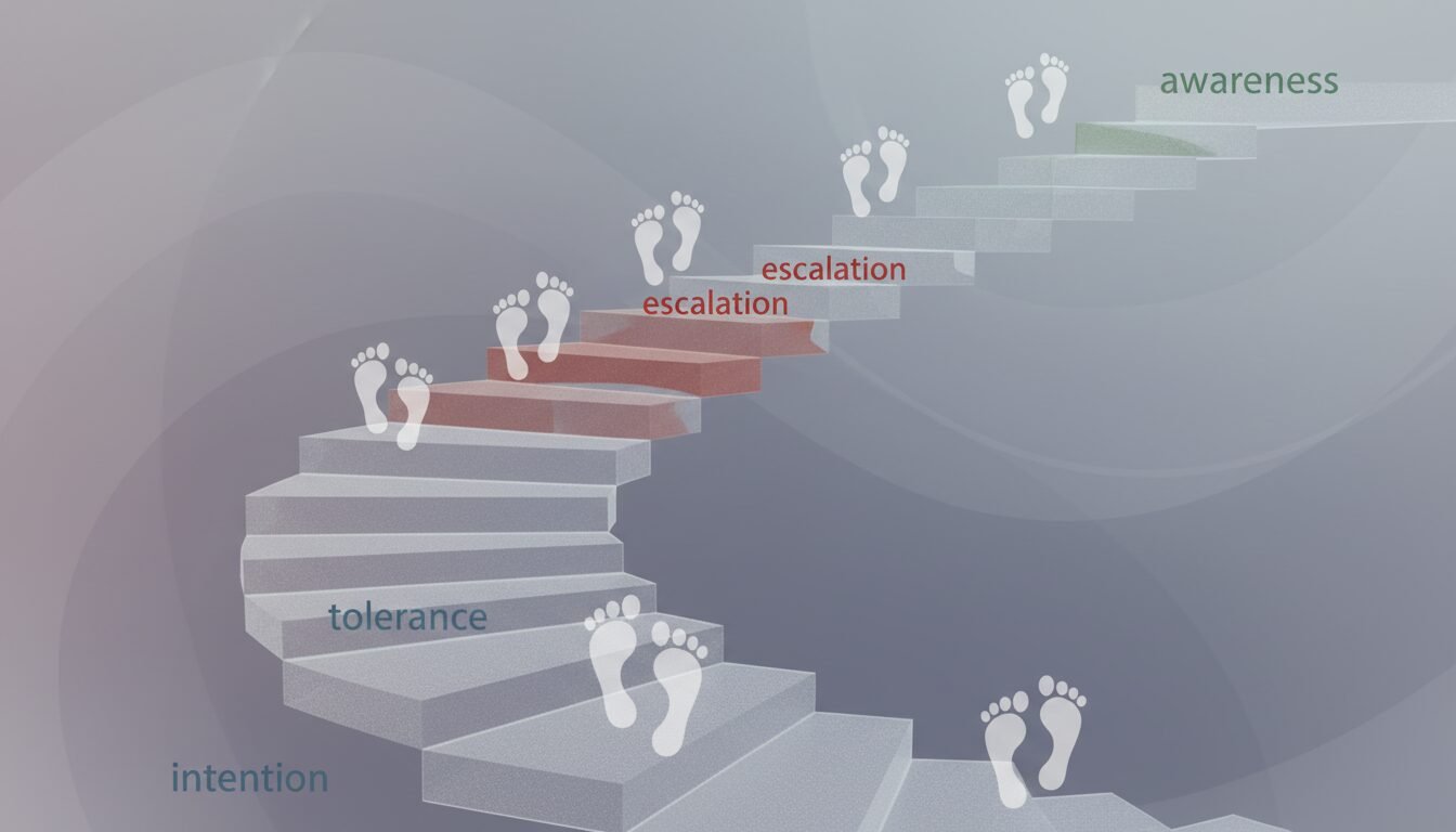 Diagram of a spiral staircase illustrating the escalation of caffeine tolerance and moderation challenges.