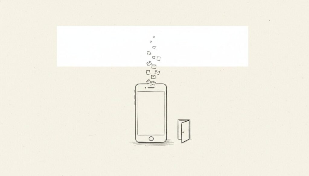 A sketch of a phone with a short stream of posts that ends, suggesting a feed with a clear stopping point.