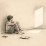 An empty frame floats above a face-down phone as a notification-shaped heart fades away.