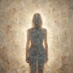 Editorial photo of a glowing silhouette before a wall of blurred book pages, symbolizing the lasting impact of forgotten reading