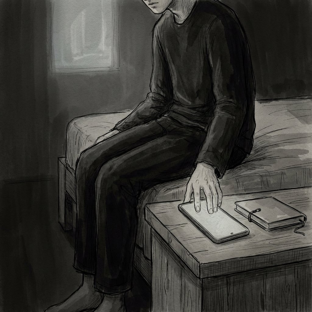 A person at night places their phone face down on a bedside table, capturing a moment of choosing to stop.